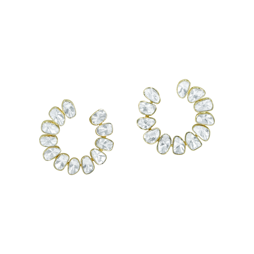 Spiral Hoop Earrings with Polki in Open Setting